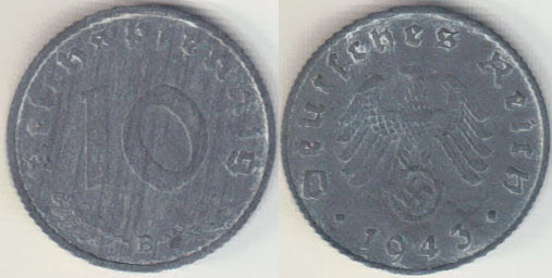 1943 B Germany 10 Pfennig A004426.